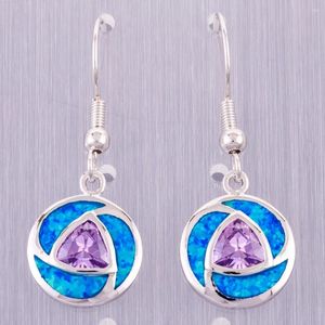 Pendientes colgantes KONGMOON 7x7 billones de corte púrpura CZ océano azul fuego ópalo joyería chapada en plata para mujer gota