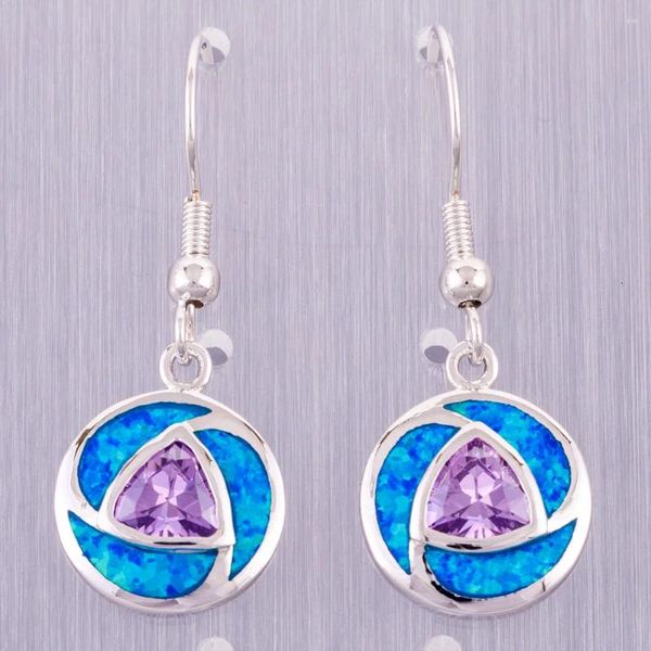 Boucles d'oreilles pendantes KONGMOON 7x7 trillions de coupe violet CZ océan bleu opale de feu plaqué argent bijoux pour femmes goutte