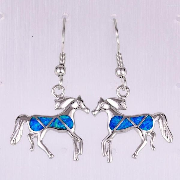 Boucles d'oreilles pendantes KONGMOON cheval poney océan bleu opale de feu argent plaqué bijoux pour femmes goutte