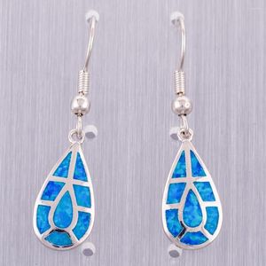 Boucles d'oreilles pendantes KONGMOON forme de larme océan bleu opale de feu argent plaqué bijoux pour femmes goutte