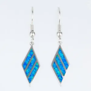 Boucles d'oreilles en pendaison kongmoon twill rhombus océan blue feu opale bijoux plaqués en argent pour femmes drop