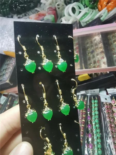 Boucles d'oreilles en peluche Koraba S925 Silver Heart Coeur Jadeite Jade Stone Stud pour les femmes Luxury Fancy 14k Gold Jewelry