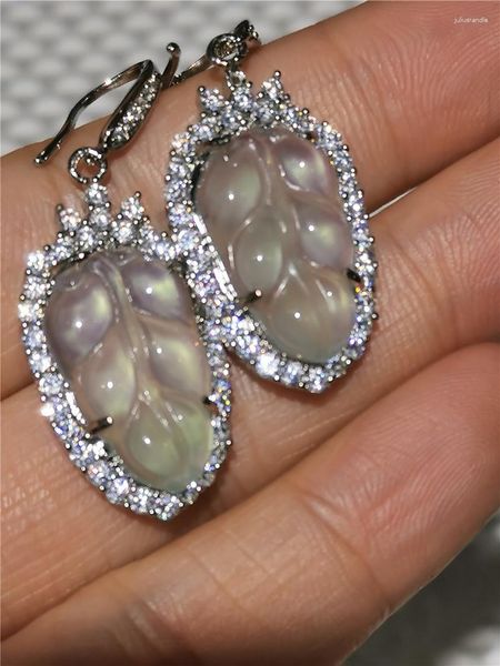 Boucles d'oreilles pendantes Koraba S925 feuilles d'argent feuille blanche jadéite Jade pierre clou pour femmes luxe