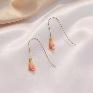 Boucles d'oreilles pendantes coréennes en forme de tulipe rose pour femmes, bijoux de fête suspendus en métal, fleur, 2024