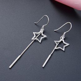 Boucles d'oreilles pendantes Corée Mode Élégant Asymétrique Gland Réel Solide 925 Sterling Argent Suspendu Étoile Goutte Pour Femmes Filles Étudiantes