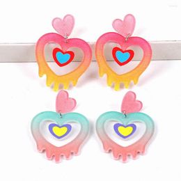 Boucles d'oreilles coréennes à paillettes en forme de cœur d'amour pour femmes, en acrylique, dégradé de pêche, goutte d'eau, bijoux tendance, cadeaux, 2023