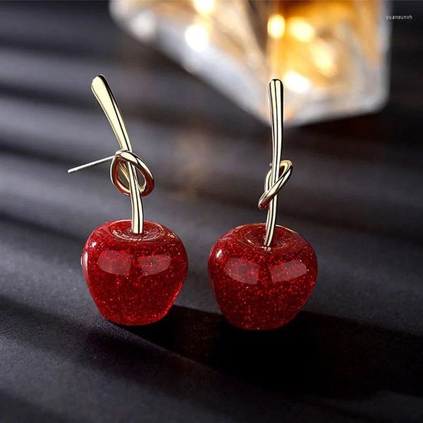 Pendientes colgantes Corea Aguja Cereza roja Manzana Chica Corazón Personalidad Fruta del bosque Venta al por mayor Lindo