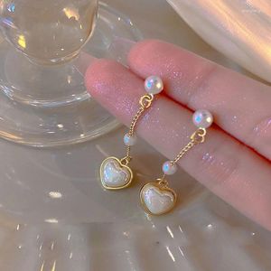 Boucles d'oreilles coréennes en forme de cœur d'amour doux pour femmes et filles, pendentif en Imitation de perle en Zircon Cz, bijoux cadeau de fête
