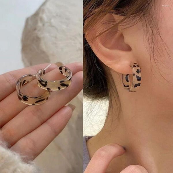 Boucles d'oreilles pendantes en acrylique pour femmes, cerceau coréen INS imprimé léopard rétro géométrique en forme de C, bijoux à la mode, cadeaux