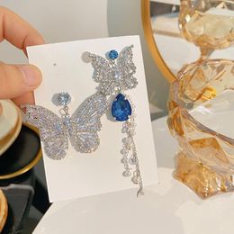 Dangle Oorbellen Koreaanse Blue Crystal Vol Strass Vlinder Ab Voor Vrouwen 2023 Luxe Sieraden Shine Boucles D' Oreilles
