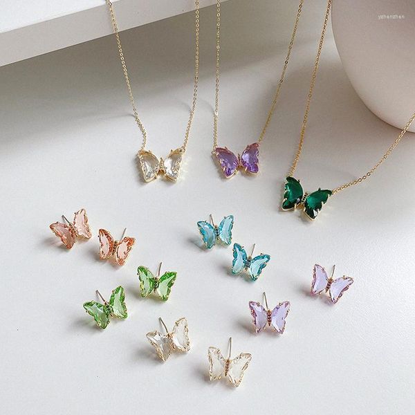 Boucles d'oreilles pendantes coréenne couleur bonbon verre CZ Zircon papillon pour femmes fille or métal Simulation aile goutte bijoux cadeau