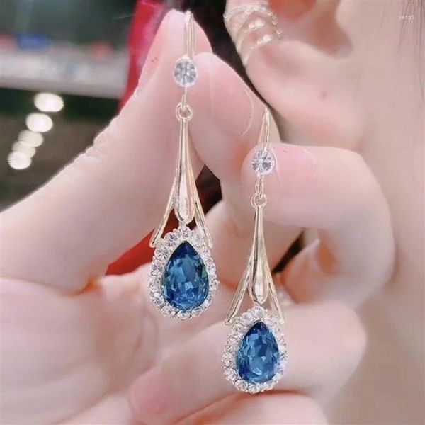 Pendientes colgantes de gota de agua de cristal coreano para mujeres y niñas, joyería de banquete colgante con borla larga geométrica de mariposa redonda a la moda