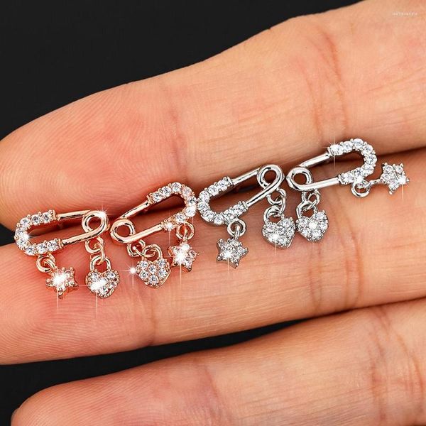 Pendientes colgantes coreanos bonitos de cobre circón en forma de corazón estrella pequeña oro rosa Clip de papel joyería de gota regalo de aniversario Brincos