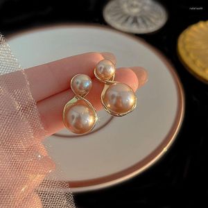 Boucles d'oreilles coréennes en Imitation de perles pour femmes, bijoux de luxe, couleur Champagne et or, à la mode, 2023