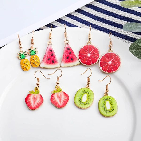Boucles d'oreilles coréennes mignonnes pour femmes, bijoux créatifs en forme de fruits, pastèque, fraise, pamplemousse, Kiwi, ananas, cadeau pour fille