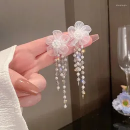 Pendientes colgantes Oenes coreanos Joyas de moda Flower Bow Tassel Long Girl Declaración para mujeres regalos Kolczyki