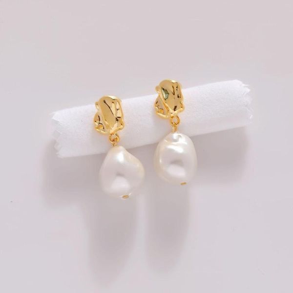 Boucles d'oreilles pendantes coréennes exquises, mode perle, plaqué or 14 carats, clous d'oreilles élégants, aiguille en argent S925, accessoires métalliques minimalistes