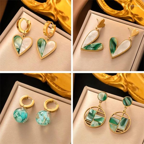 Pendientes colgantes coreanos exquisitos corazón mariposa gota para mujeres con incrustaciones de piedra Natural chica temperamento joyería