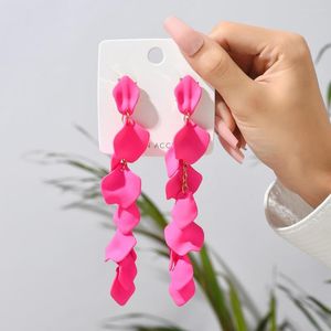 Boucles d'oreilles pendantes mode coréenne acrylique pétale de Rose fleur gland longue suspension pour femmes charme luxe fée fête bijoux accessoires