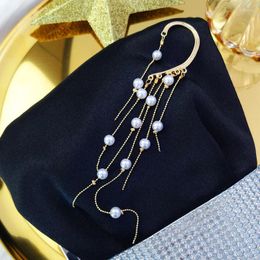 Pendientes colgantes moda coreana llegada imitación perla borla hueso Clip joyería regalo declaración para mujer.