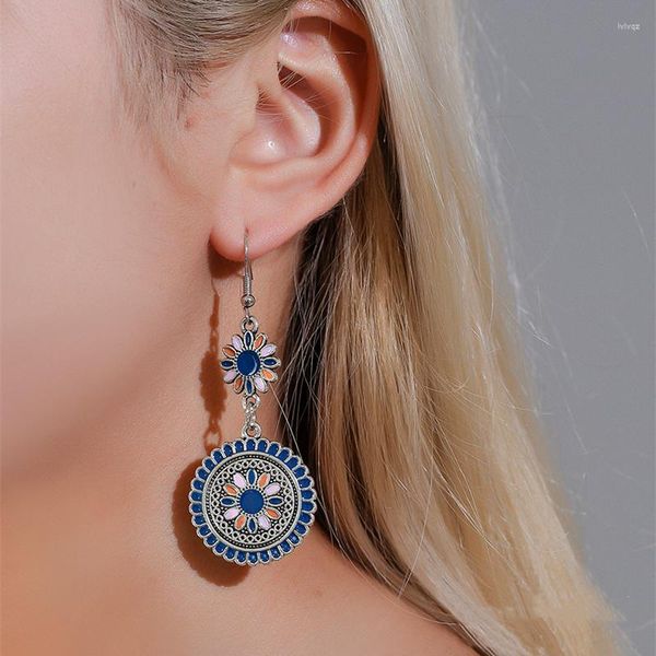 Boucles d'oreilles pendantes mode coréenne belle fleur goutte géométrique argent alliage Crochet pour les femmes bijoux de fête