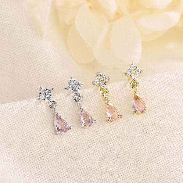 Pendientes colgantes de moda coreana para mujer, gota de agua, antialérgico, elegante, cristal, circonita, perla, línea de oreja, joyería de fiesta