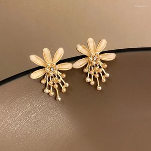 Boucles d'oreilles en peluche fleur de mode coréenne pour femmes pétales acryliques avec strass mini perles mignonnes mignonnes filles bijoux de fête