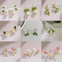 Boucles d'oreilles pendantes mode coréenne pour femmes, jolis bijoux en forme de fleur douce, Style forêt, tulipe, cadeau créatif et mignon pour filles