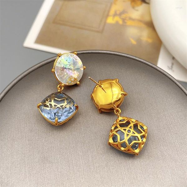 Pendientes colgantes moda coreana ahueca hacia fuera la flor con incrustaciones de cristal de colores gota para mujeres joyería elegante y de moda