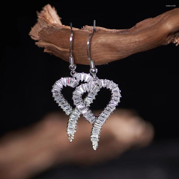 Pendientes colgantes moda coreana ahuecado repleto de circonita corazón para mujeres productos de tendencia romántica de lujo temperamento joyería linda para niñas