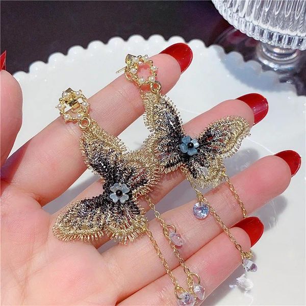 Boucles d'oreilles en peluche de mode coréen bijoux papillon Crystal Long Style Pendentif pour les femmes en gros