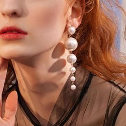 Boucles d'oreilles pendantes mode coréenne luxe imité perle longue pour femmes femmes couleur or goutte mariage charme bijoux accessoire