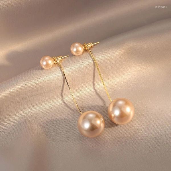 Boucles d'oreilles pendantes mode coréenne Simple couleur Champagne Imitation perle longue pampille cadeau pour femmes bijoux de Banquet 2024