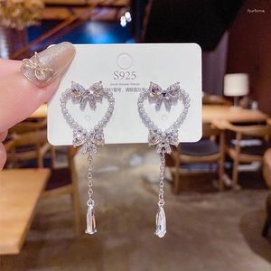 Dangle Oorbellen Koreaanse Mode Zoete Parel Holle Hart Drop Voor Vrouwen Meisjes Strik Kristal Lange Luxe Sieraden Gift