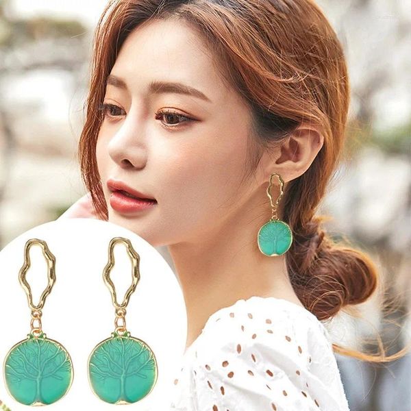 Pendientes colgantes de moda coreana Árbol de vida para mujer niña geométrica redonda cuadrada arete de encanto joyas