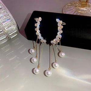 Boucles d'oreilles pendantes mode coréenne blanc perle gland goutte pour les femmes bohème doré rond Zircon bijoux de mariage cadeau