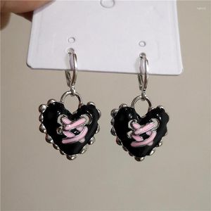 Dangle Oorbellen Koreaanse Mode Y2K Goth Leuke Metalen Zwarte Perzik Hart Hanger Voor Vrouwen Kawaii Sieraden Charms Punk EMO Jaren 2000 Accessoires