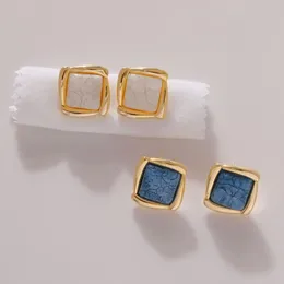 Boucles d'oreilles enveloppées en laiton en cuivre carré géométrique coréen avec S925 Silver à aiguille à aiguille post-oreille boucle féminine émail bijou pour les femmes quotidiennement
