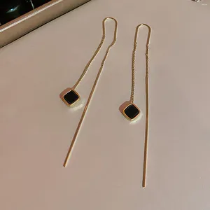 Dangle Oorbellen Koreaanse Geometrische Kwastje Druppel Oorbel Voor Vrouwen Lange Hangende Vrouwelijke Zwarte Vierkante Hanger Meisje Oorlijn Sieraden