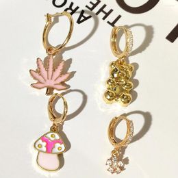 Boucles d'oreilles coréennes couleur or ours Zircon, ensemble de gouttes pour femmes, feuille d'érable rose champignon géométrique, bijoux à la mode