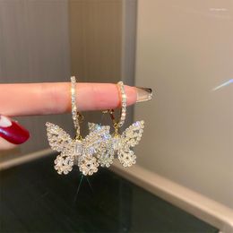 Baumeln Ohrringe Koreanische Aushöhlen Kristall Schmetterling Tropfen Für Frauen Mädchen Vintage Elegante Glänzende Mode Schmuck Geschenk Zubehör