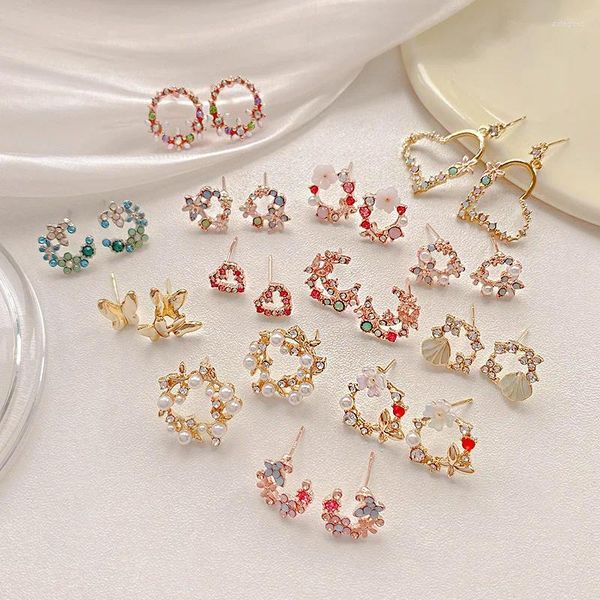 Boucles d'oreilles pendantes coréennes, couronne creuse de fleurs pour femmes, cristal Zircon doux papillon, cerceau, bijoux cadeau de fête de mariage pour filles