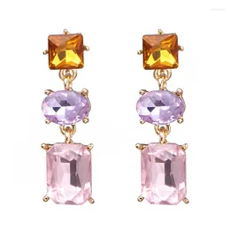 Boucles d'oreilles pendantes en perles d'imitation coréennes, asymétriques, violet, rouge, cristal pour femmes, tendance, Pendientes Mujer