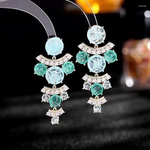 Boucles d'oreilles pendantes bijoux coréens Design frais lumière luxe couleur fleur cubique zircone argent aiguille géométrique cadeau de mariage