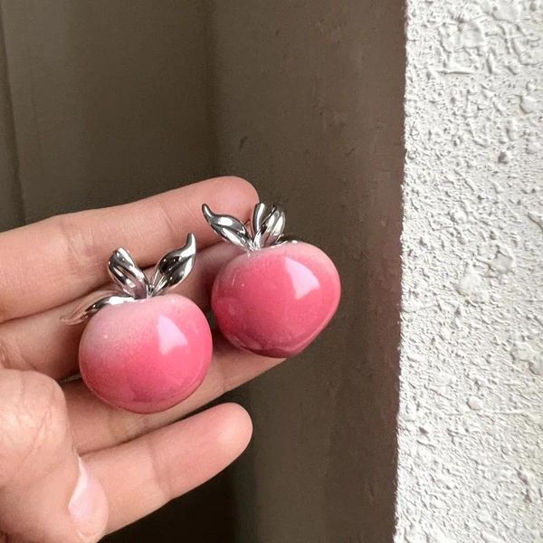 Pendientes colgantes coreanos rosa melocotón gran gota para mujeres niñas dulce lindo verano fruta joyería moda declaración colgante pendiente 2023