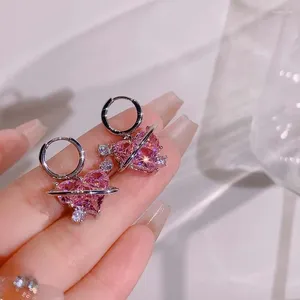 Boucles d'oreilles pendantes en Zircon rose coréen pour femmes, accessoires de bijoux esthétiques Egirl Punk planète en cristal Y2K