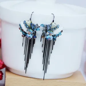 Boucles d'oreilles pendantes coréennes rétro à longue frange tendance de luxe pour femmes et filles