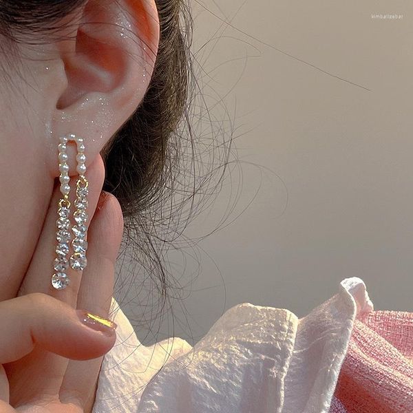 Boucles d'oreilles pendantes en strass brillant coréen pour femmes, bijoux de mariage élégants, Imitation CZ