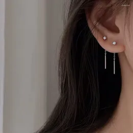 Boucles d'oreilles pendantes couleur argent coréen, longues pampilles pour femmes, Simple géométrique carré suspendu, ligne d'oreille, bijoux de fête, cadeau