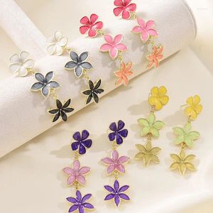 Boucles d'oreilles pendantes de Style coréen en émail pour femmes, bijoux floraux peints à la main, cadeau de fête de mariage